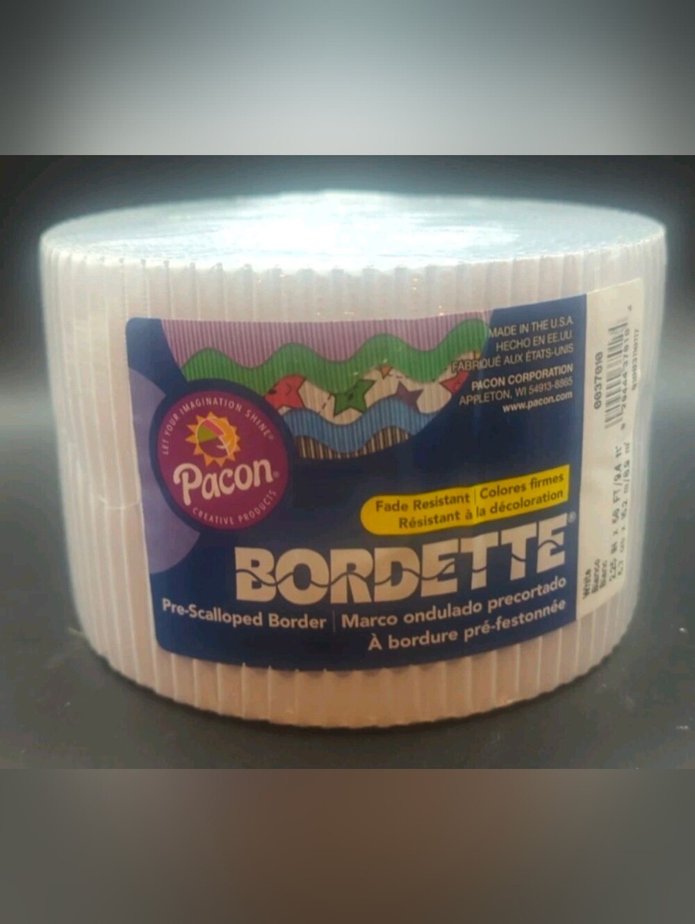 New- Pacon Pre-Scallopped Bordette Decorative Border 2 1/4" x 50' Roll, White